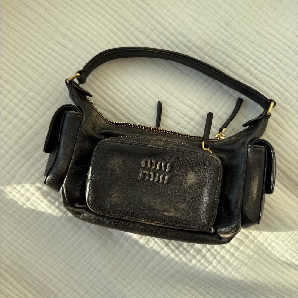 Miu Miu Pocket Leather Handbag with Gold Details